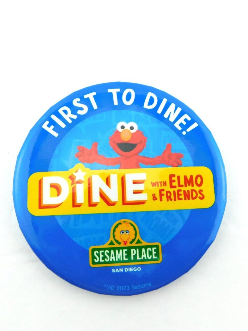 RARE Sesame Place Street First To Dine Grand Opening Button Elmo Pin